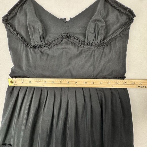 LOFT Women Tiered Midi Dress 4 Black Cotton Silk Pleated Fairy Goth Witch Boho - Picture 12 of 15